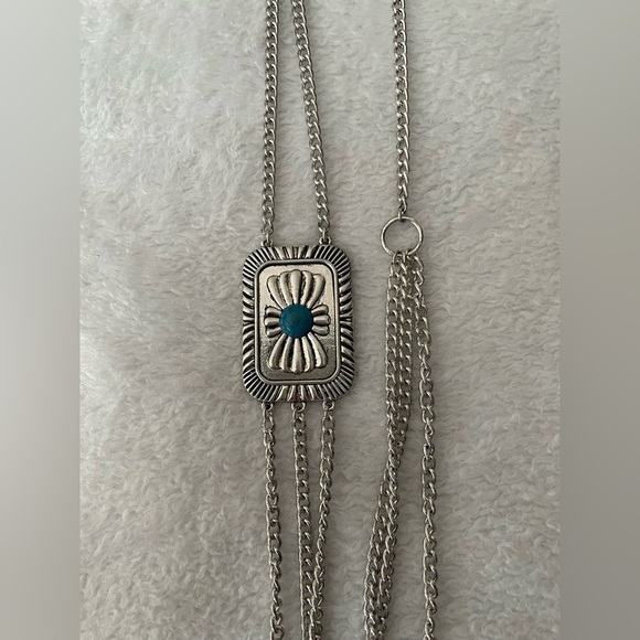Long silver and turquoise necklace NWT - Picture 2 of 8